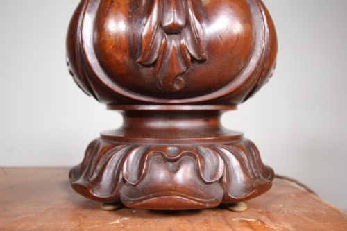 LARGE PAIR OF ENGLISH WILLIAM IV ANTIQUE MAHOGANY TABLE LAMPS - ADDITIONAL PHOTO 1