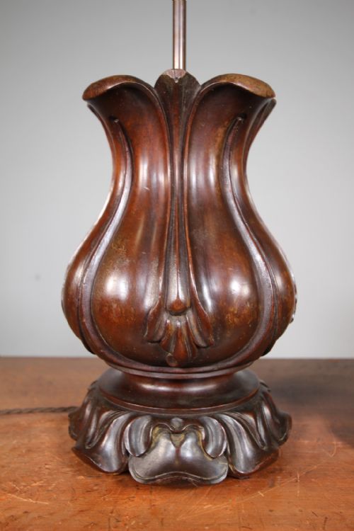 LARGE PAIR OF ENGLISH WILLIAM IV ANTIQUE MAHOGANY TABLE LAMPS - ADDITIONAL PHOTO 3