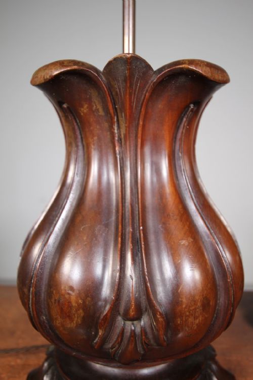 LARGE PAIR OF ENGLISH WILLIAM IV ANTIQUE MAHOGANY TABLE LAMPS - ADDITIONAL PHOTO 4