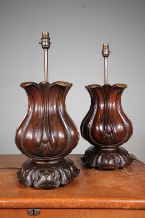 LARGE PAIR OF ENGLISH WILLIAM IV ANTIQUE MAHOGANY TABLE LAMPS - ADDITIONAL PHOTO 6