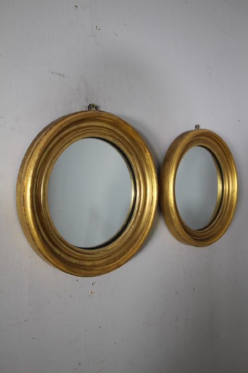 Pair of English Antique Gilt Convex Wall Mirrors