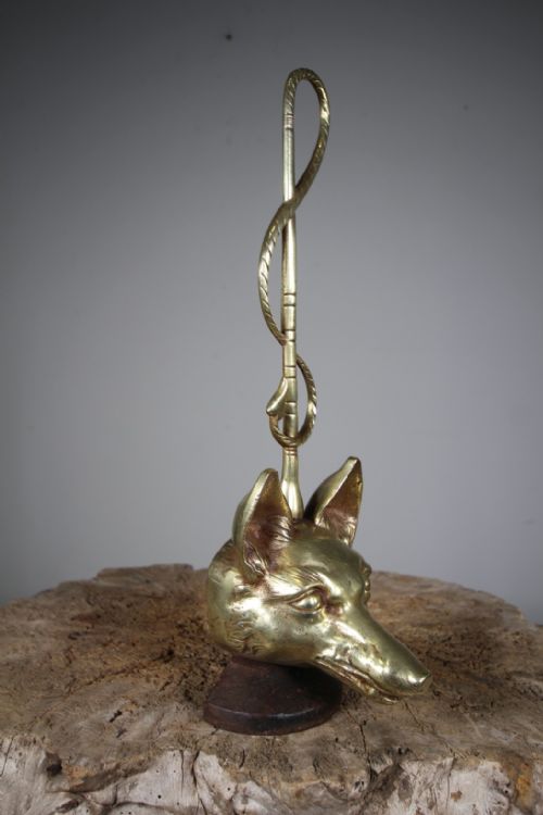 Fox Head & Whip Antique Cast Brass Quality Door Stop