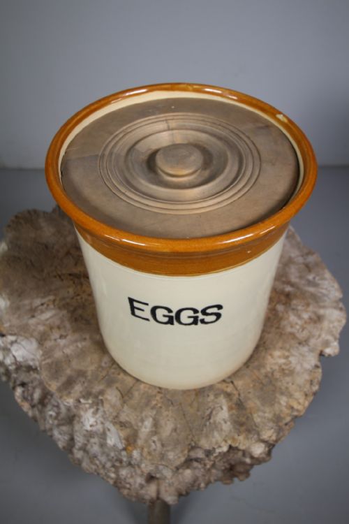 English Edwardian Antique Pottery Egg Crock & Lid