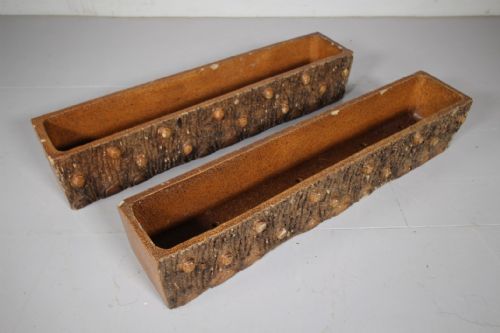 Pair of Wonderful English Antique Faux Bois Terracotta Window Troughs