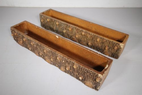 Pair of Wonderful English Antique Faux Wood Terracotta Window Troughs