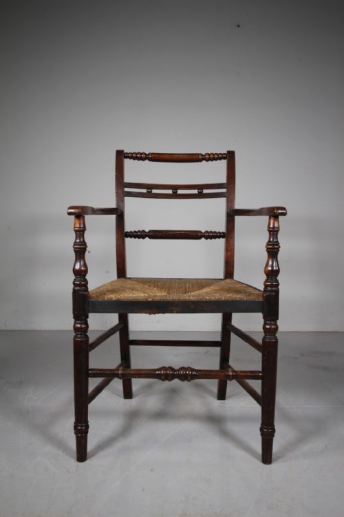 English 19th Century Antique Fruitwood Carver Dining Chair