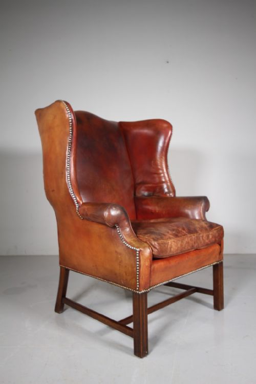 Quality 1930'S English Leather Wing Armchair