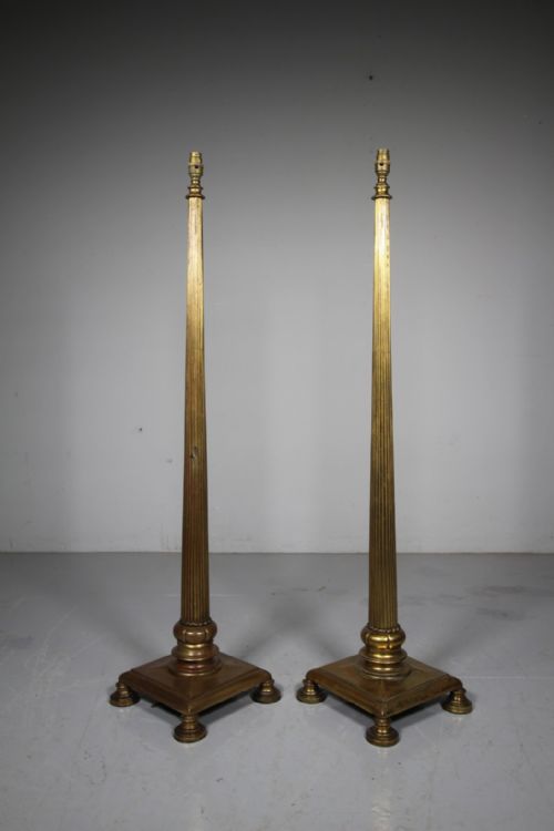 Fantastic Pair of Faraday & Sons Antique Rise & Fall Floor Lamps - Stamped