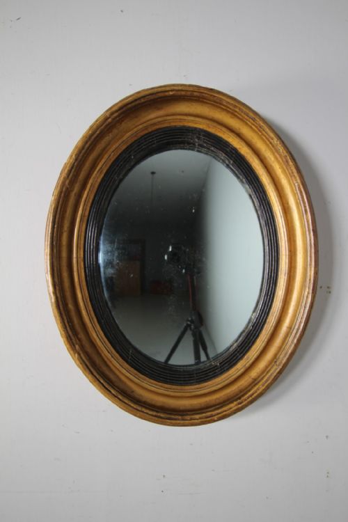 Regency Unusual Antique Oval Convex Gilt Mirror