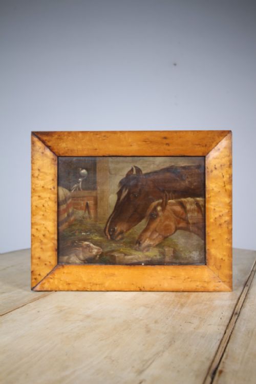 English 19th Century Antique Racehorses Oil Painting