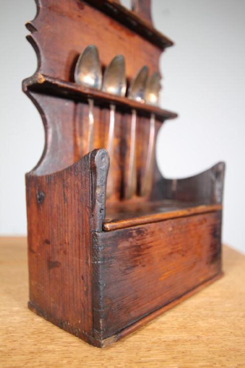LOVELY ORIGINAL ANTIQUE PINE SPOON RACK CANDLE BOX - ADDITIONAL PHOTO 4