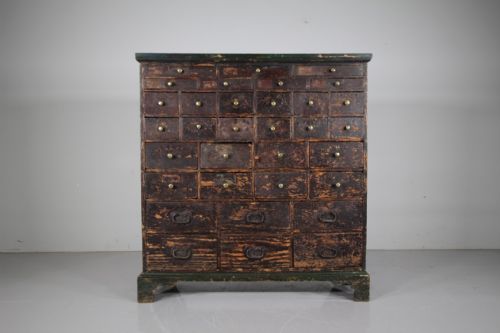 Wonderful Original Painted Pine Antique Apothecary Bank of Drawers