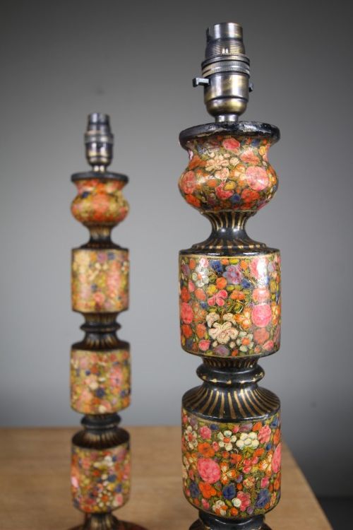 Tall Pair of Antique Kashmiri Table Lamps - Rewired