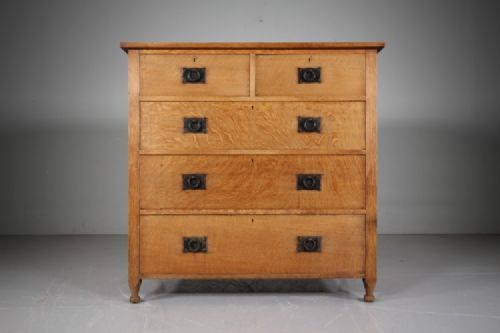 19th Century Antique Heals of London St Ives Oak Chest of Drawers