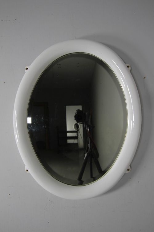 Large Edwardian Creamware Porcelain Antique Oval Mirror 