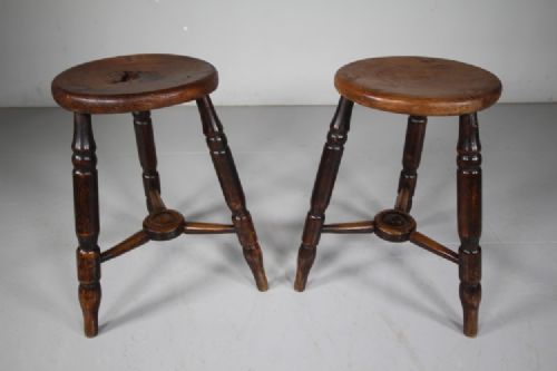 Pair of English 19th Century Antique Kitchen Dining Stools