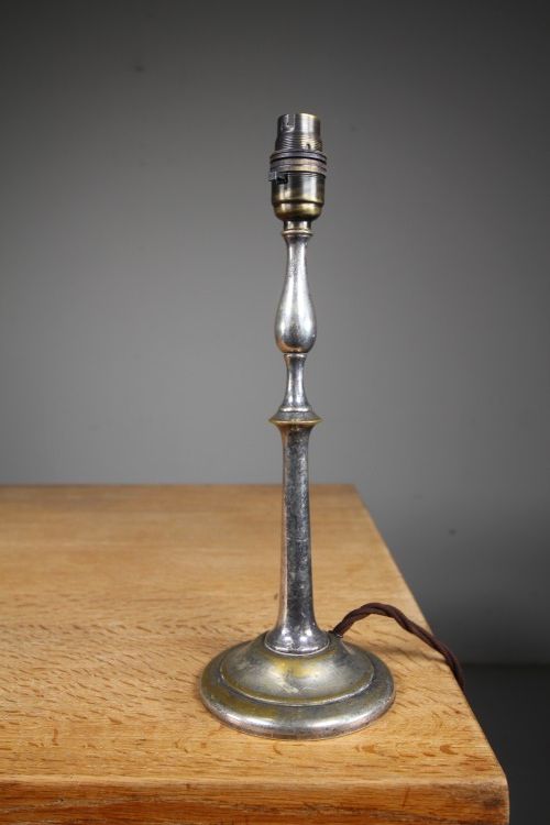 Edwardian Nickel Plated Antique Table Lamp - Rewired