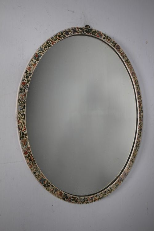 Beautiful English Antique Hand Painted Oval Mirror 