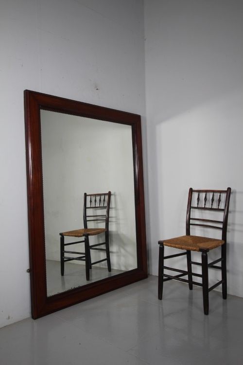 Large 19th Century English Antique Mahogany Wavy Wall Mirror 