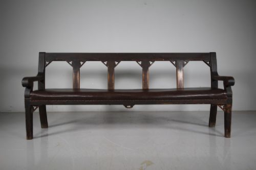 Original Painted Pine English Antique Gothic Bench 