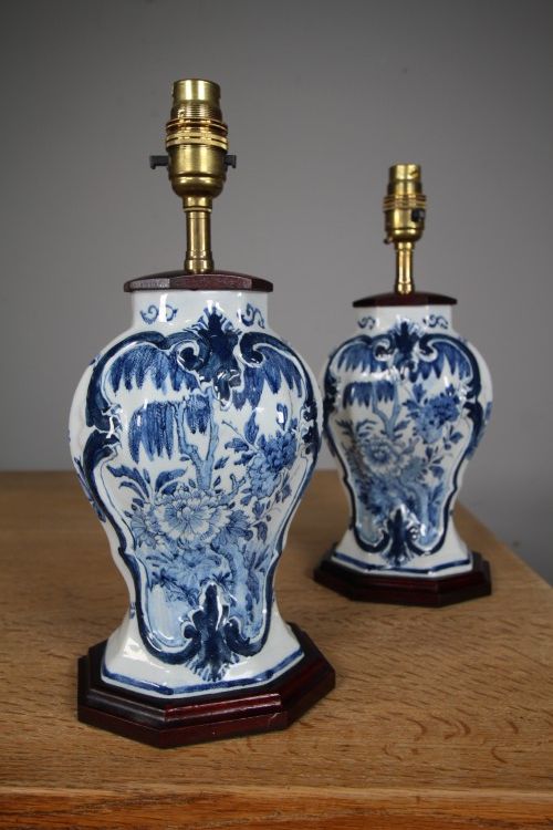 Pair of 18th century Delft Antique Table Lamps 