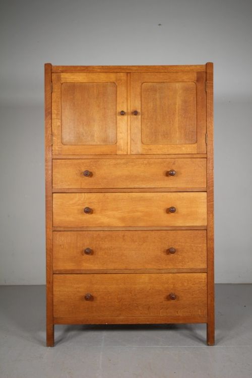 Heals of London Antique Oak Tall Boy - Labelled