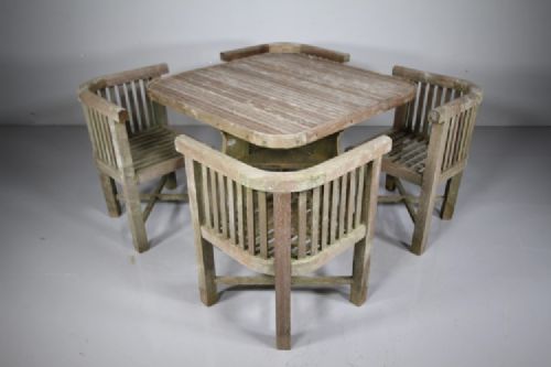 Superb Early Heals Teak Edwardian Antique Garden Dining Table & Chairs
