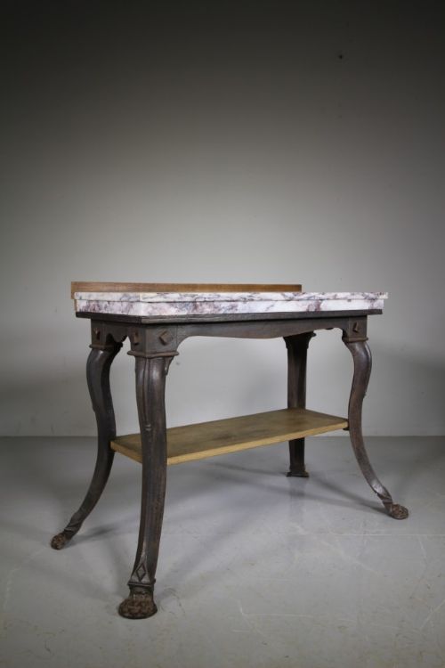 ENGLISH 19TH CENTURY ANTIQUE IRON MARBLE SIDE TABLE - ADDITIONAL PHOTO 5