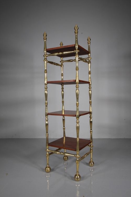 Tall English Antique Etagere in Brass & Mahogany 