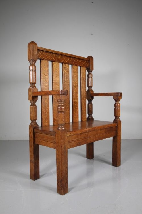 ARTS CRAFTS ANTIQUE OAK HALL BENCH BY LIBERTY