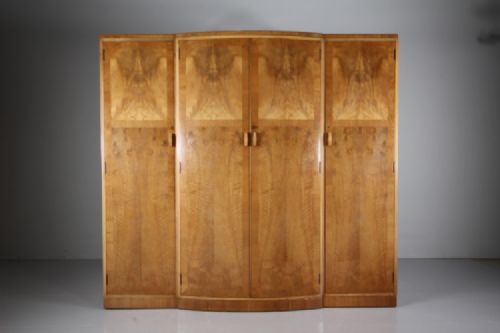WONDERFUL HEALS ANTIQUE SYCAMORE TRIPLE BOW FRONT WARDROBE LABELLED