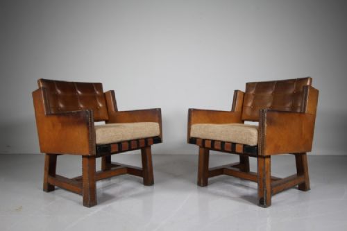 Pair of 1930's Stylish Leather Armchairs 