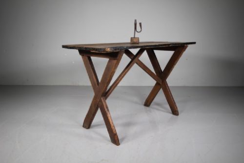 Original Painted Pine English Antique X Frame Tavern Table