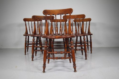 SET OF SIX ENGLISH COUNTRY ANTIQUE KITCHEN DINING CHAIRS