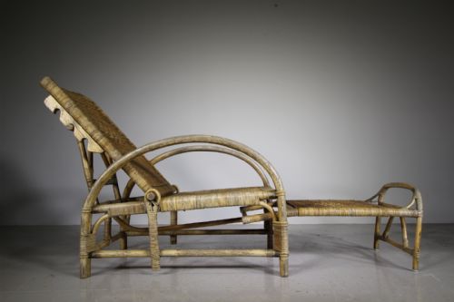 ANGRAVES OF LEICESTER 1930S WICKER RECLINING GARDEN ARMCHAIR