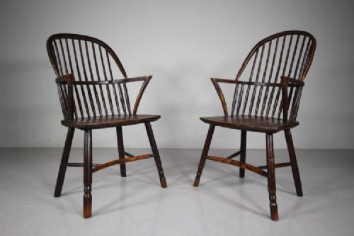 Rare Pair of Gillows 18th Century Antique Windsor Armchairs 