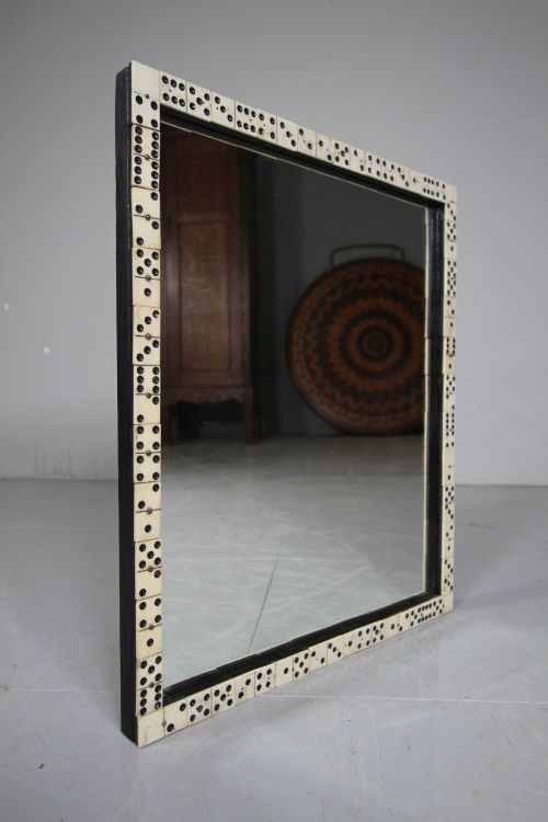 Antique Bone Domino Oak Framed Mirror