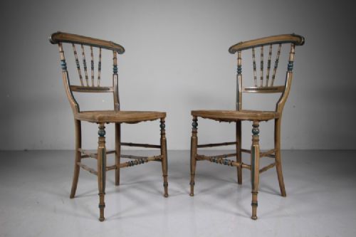SUPERB PAIR REGENCY ORIGINAL PAINTED DECORATED ANTIQUE CHAIRS