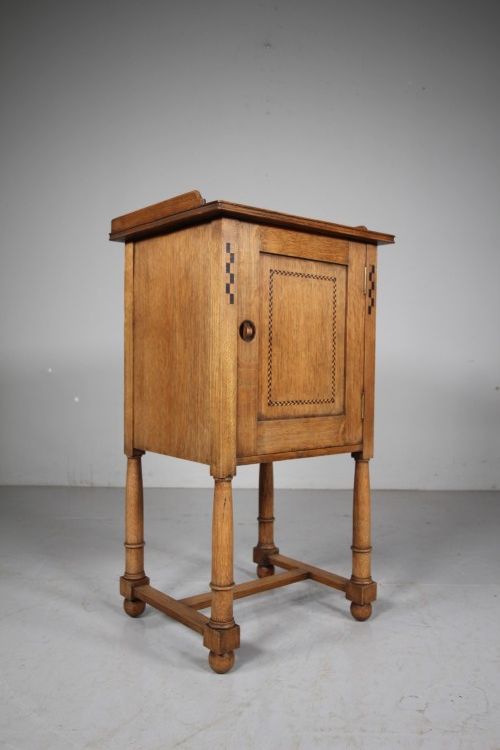 VERY RARE EARLY HEALS ANTIQUE OAK BEDSIDE CABINET