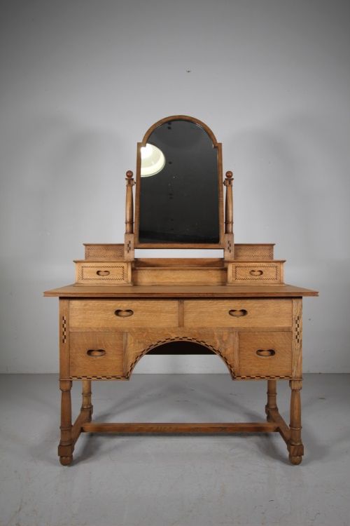 VERY RARE EARLY HEALS ANTIQUE OAK DRESSING CHEST LABELLED