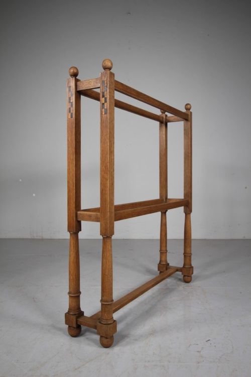 Very Rare Early Heals Antique Oak Clothes Rail