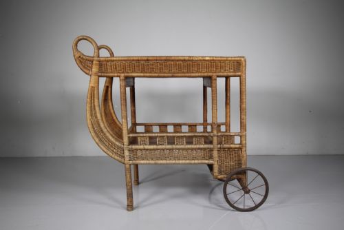 Amazing Very Rare 1920'S Dryad Woven Wicker Drinks Trolley