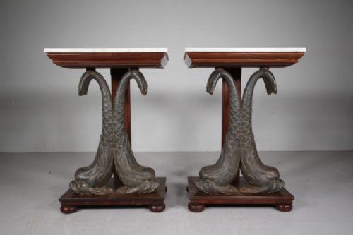 Amazing Regency Pair of Antique Cast Iron Dolphin Side Tables View II