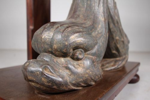 Amazing Regency Pair of Antique Cast Iron Dolphin Side Tables View VII