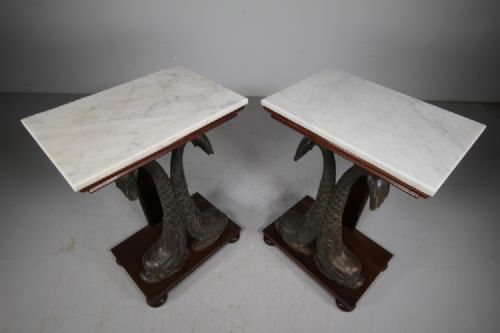 Amazing Regency Pair of Antique Cast Iron Dolphin Side Tables View IX