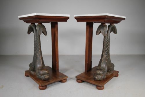 English 19th Century Pair of Antique Cast Iron Dolphin Side Tables View V