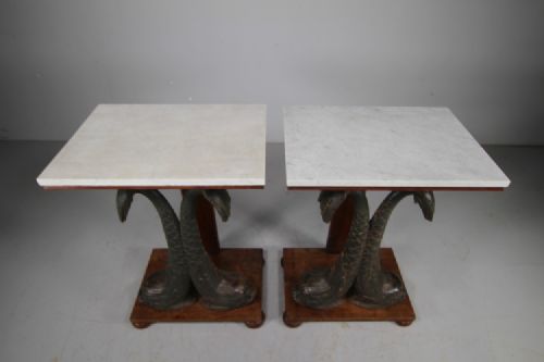 English 19th Century Pair of Antique Cast Iron Dolphin Side Tables View VIII