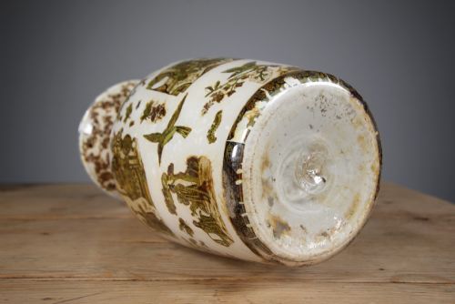 LARGE 19TH CENTURY ANTIQUE ENGLISH DECALCOMANIA GLASS VASE - ADDITIONAL PHOTO 1