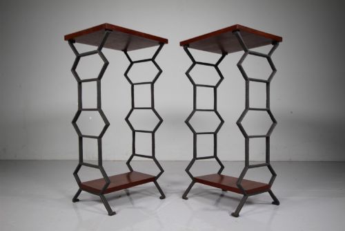 Pair of Antique Iron & Mahogany Bedside Tables