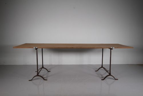 Large 19th Century English Antique Trestle Dining Table with Single Piece Top
